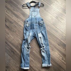 Distressed Denim Overalls
